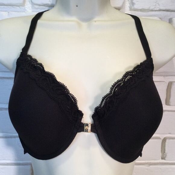 Natori Lace Racerback Underwire Bra 34DD Black Lace Front close - Picture 1 of 5